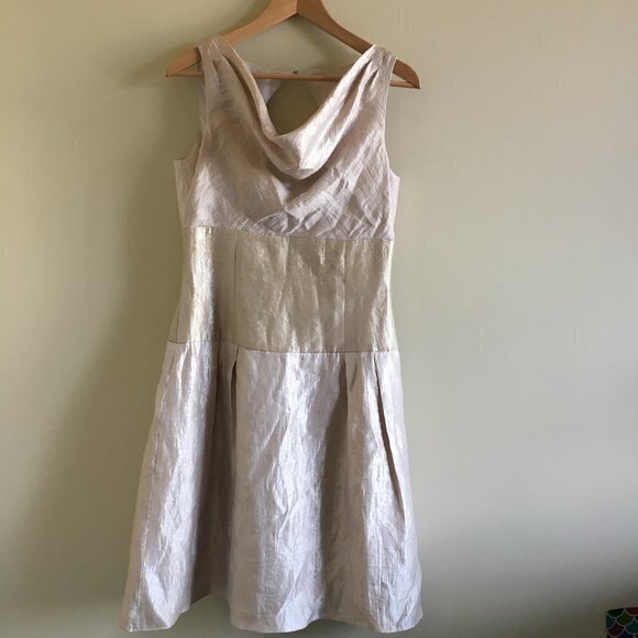 Adrianna Papell‎ Pleated Metallic Cowlneck Dress - Picture 1 of 9